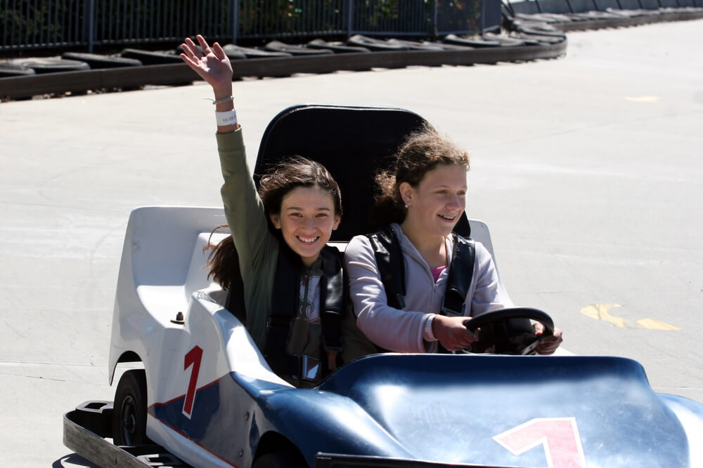 View of kids on go karts in Wisconsin Dells