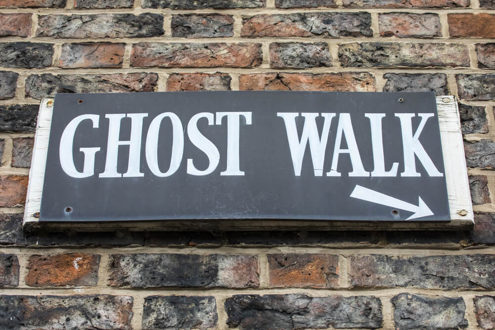 Sign that says Ghost Walk: ghost tour in wisconsin Dells
